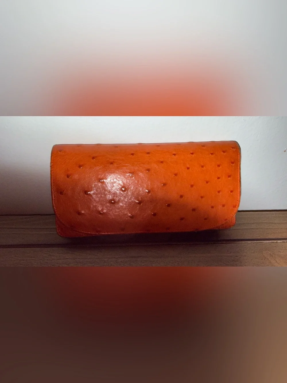 Orange Ostrich Leather Wallet